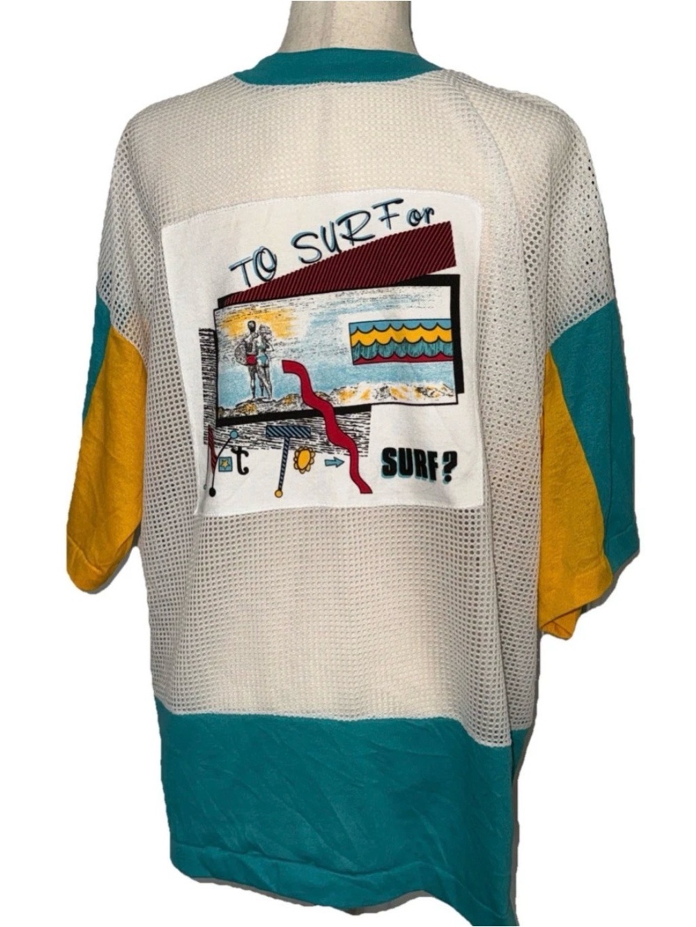 Men's b.o.g. Mesh vintage Surf Graphic tee in Teal, Yellow & White